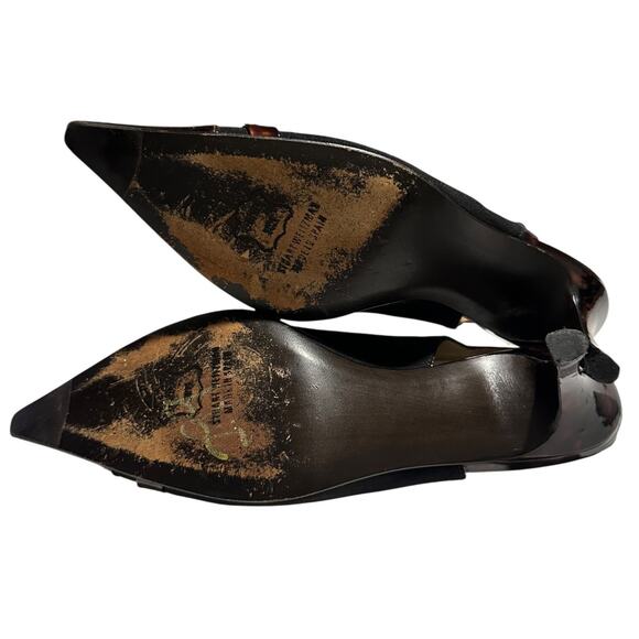 Stuart Weitzman Black Aspect Tortoise Slingback Pointed Kitten Heels Size 6 M - Picture 5 of 8